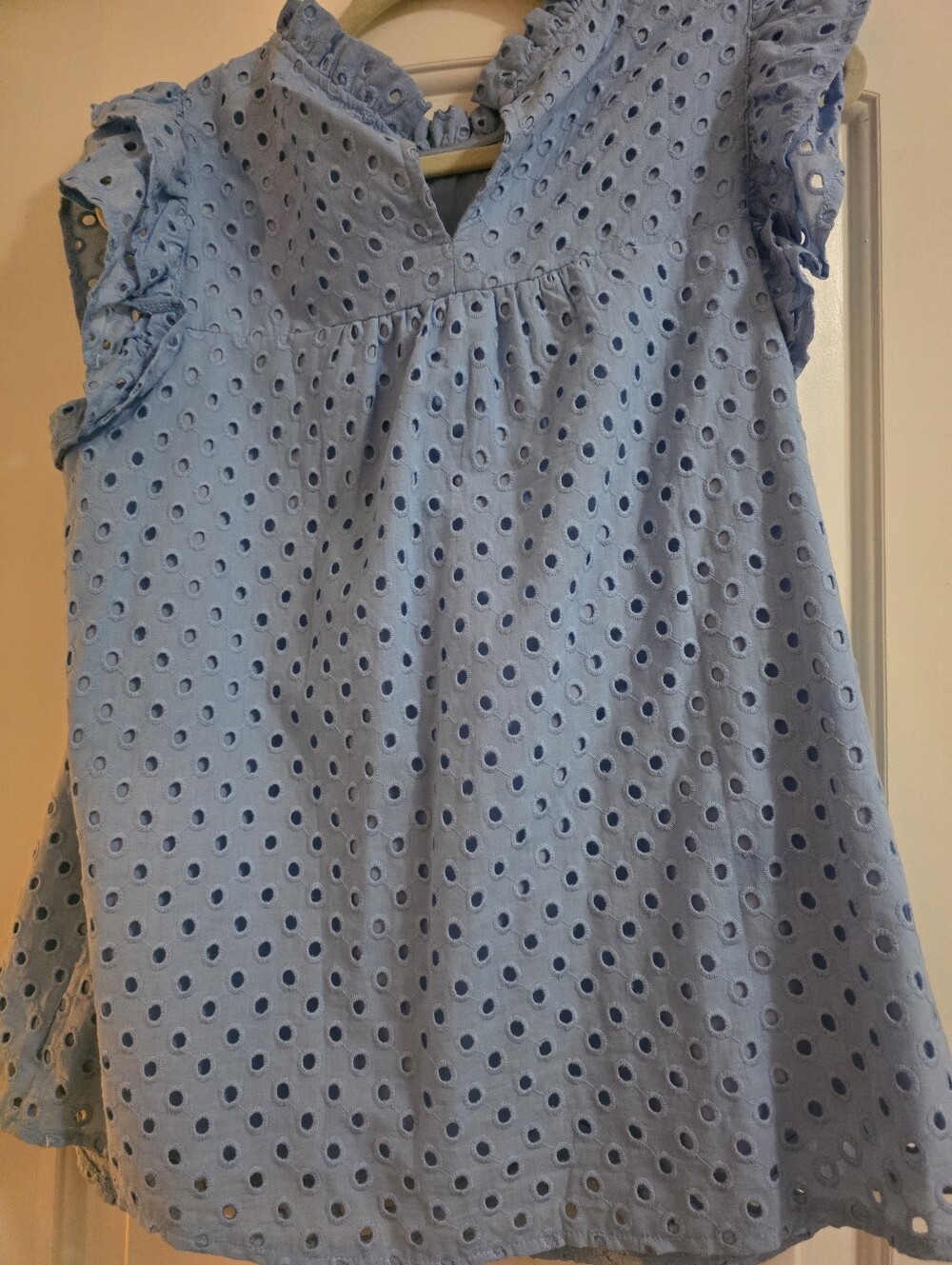 Light Blue Eyelet Ruffle Sleeve Top - Picture 3 of 5